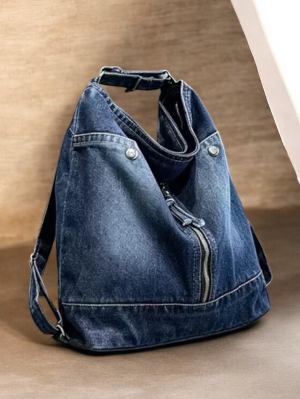 Denim Hobo Shoulder Bag - Dark Blue - Picture 7 of 9